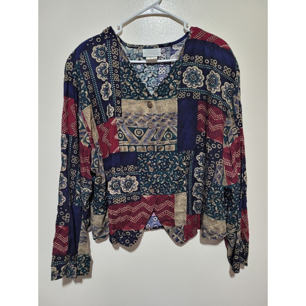 Vintage Chelsea Wearhouse Blouse Women 24W Multicolor  Patchwork Boho